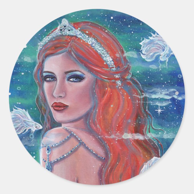 mermaid queen of the betta fish by Renee Lavoie Classic Round Sticker (Front)
