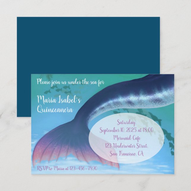 Mermaid Quinceañera Under the Sea 15th Birthday Invitation (Front/Back)