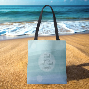 Mermaid Quote Aqua Lilac Watercolor Waves Tote Bag