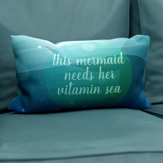 Mermaid Quote Watercolor Waves Lumbar Pillow (We all need a touch of vitamin sea. Here's your lumbar pillow to remind you)