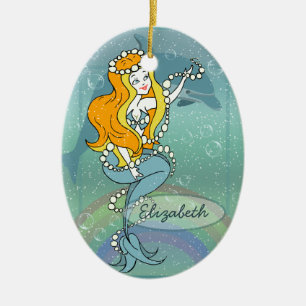 Mermaid Rainbow and Dolphin Illustration Design Ceramic Tree Decoration