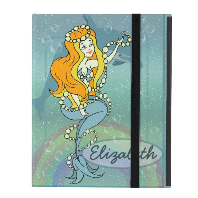 Mermaid Rainbow and Dolphin Illustration Design iPad Case (Front Closed)