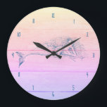 Mermaid Rainbow Beach Wood Coastal Large Clock<br><div class="desc">Bring the beach to your home with this colourful sunset-coloured mermaid design wall clock.</div>