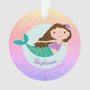 Mermaid Rainbow Glitter Girly Personalised Name Ornament
