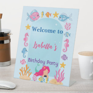 mermaid rainbow magical birthday party pedestal sign