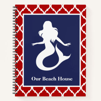 Mermaid Red White Blue Nautical Personalise Name Notebook