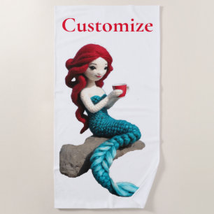 Mermaid Relaxing With Beverage Thunder_Cove  Beach Towel