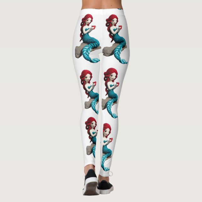 Mermaid Relaxing With Beverage Thunder_Cove  Leggings (Back)