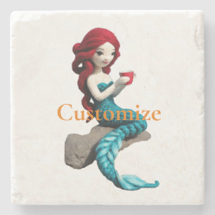 Mermaid Relaxing With Beverage Thunder_Cove Stone Coaster