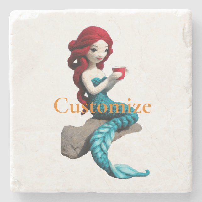 Mermaid Relaxing With Beverage Thunder_Cove  Stone Coaster (Front)