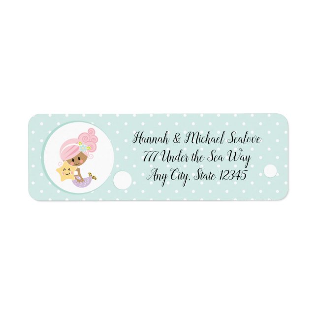 Mermaid Return Address Labels Dark Skin (Front)