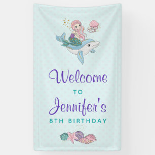 Mermaid Riding a Dolphin Under the Sea Birthday Banner