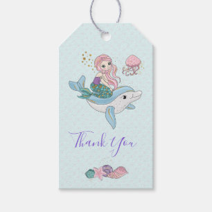 Mermaid Riding a Dolphin Under the Sea Thank You Gift Tags