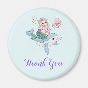 Mermaid Riding a Dolphin Under the Sea Thank You Magnet