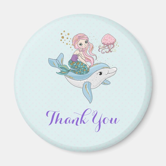 Mermaid Riding a Dolphin Under the Sea Thank You Magnet (Front)