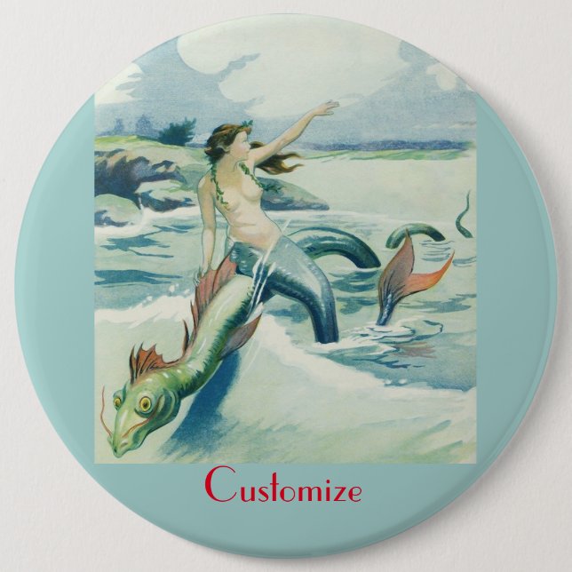Mermaid Riding Sea Serpent Thunder_Cove   6 Cm Round Badge (Front)