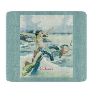 Mermaid Riding Sea Serpent Thunder_Cove    Cutting Board