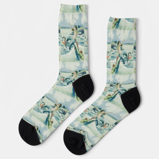 Mermaid Riding Sea Serpent Thunder_Cove Socks (Left)