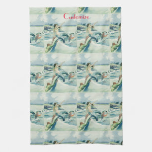 Mermaid Riding Sea Serpent Thunder_Cove Tea Towel