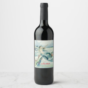 Mermaid Riding Sea Serpent Thunder_Cove  Wine Label