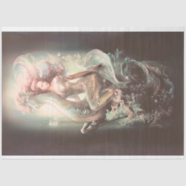 Mermaid Riding Seahorse Decoupage  Tissue Paper (Front)