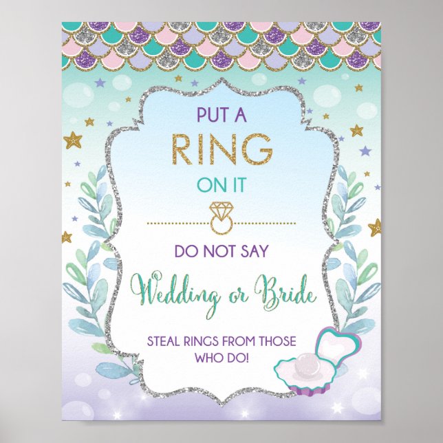 Mermaid Ring Game Wedding or Bride Bridal Shower Poster (Front)