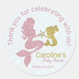 Mermaid Rose Gold Baby Shower Favour Sticker