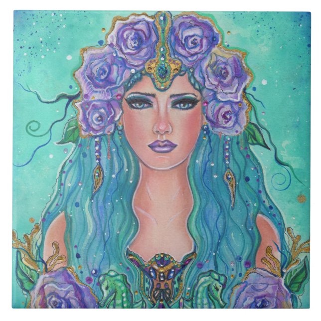 Mermaid Rose in the sea art by Renee Lavoie  Tile (Front)
