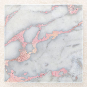 Mermaid Rosegold Glitter Marble Glass Coaster