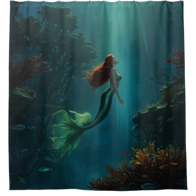Mermaid’s Dream Fantasy Art Underwater Scene Shower Curtain (Front)