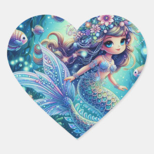 Mermaid’s Enchanted Underwater Realm Heart Sticker