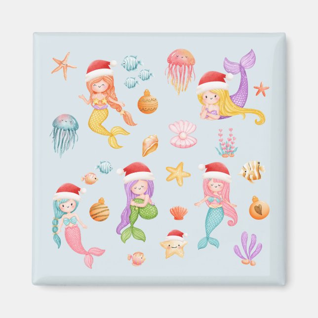 Mermaid Santa Christmas Magnet (Front)