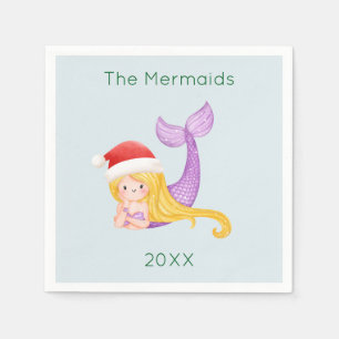Mermaid Santa Christmas Napkin