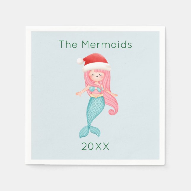 Mermaid Santa Christmas Napkin (Front)