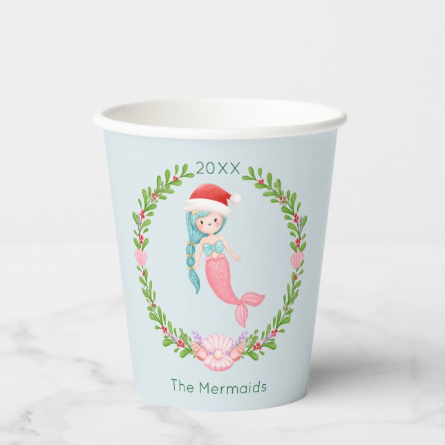 Mermaid Santa Christmas  Paper Cups (Front)