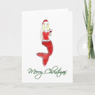 Mermaid Santa Hat Holiday Card