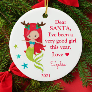 Mermaid Santa I've Been Good Girl Photo Christmas Ceramic Tree Decoration