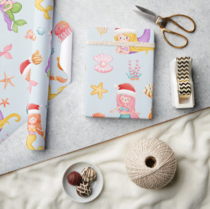 Mermaid Santa Pattern Christmas Wrapping Paper