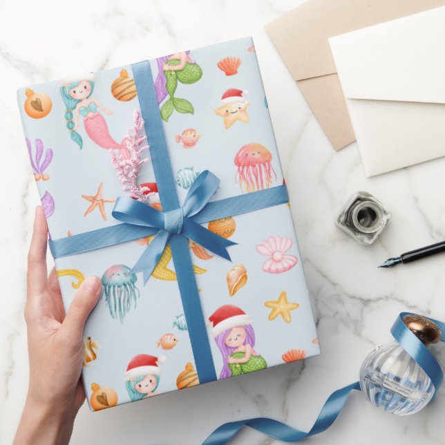 Mermaid Santa Pattern Christmas Wrapping Paper (Gifting)