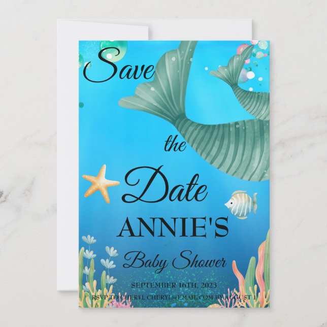 Mermaid Save the Date Baby Shower Invitation (Front)