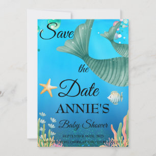Mermaid Save the Date Baby Shower Invitation