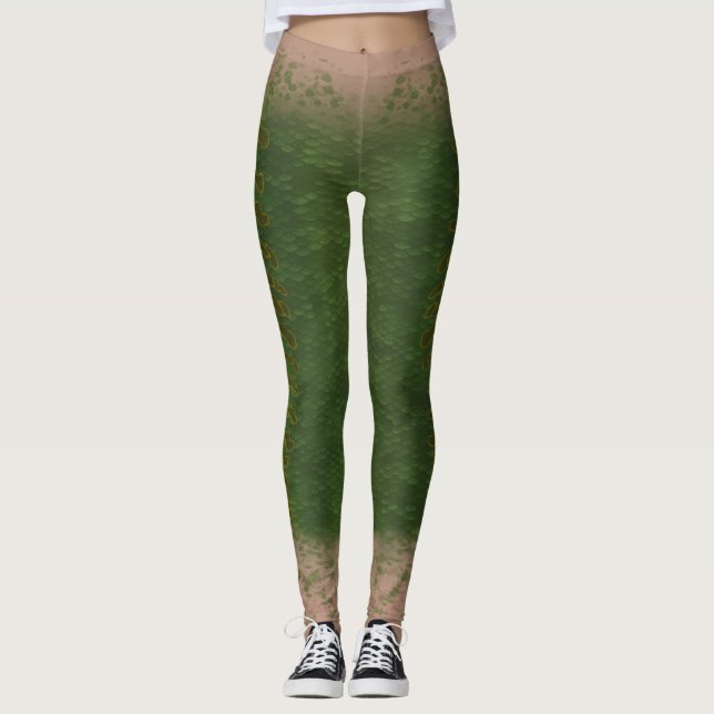 Mermaid scale blended waist Leggings Kelp forest 5 (Front)