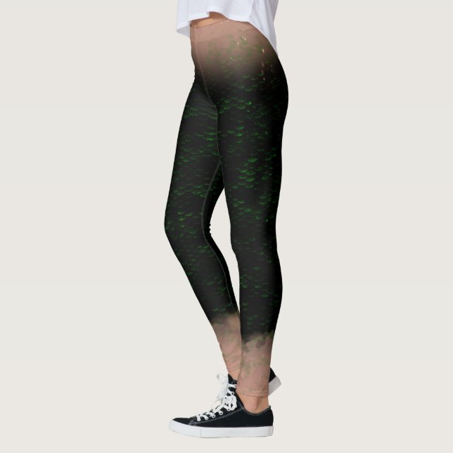 Mermaid scale blended waist Leggings Night Green 4 (Left)