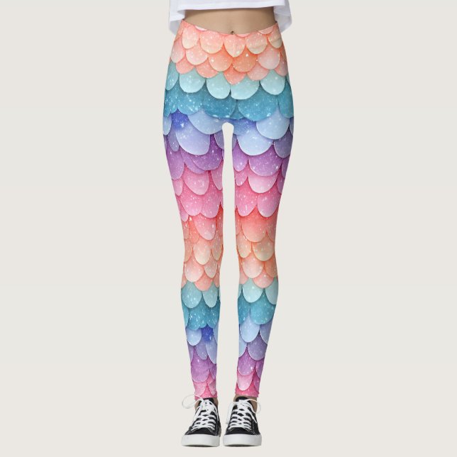 Mermaid Scale Colourful Pattern Leggings (Front)