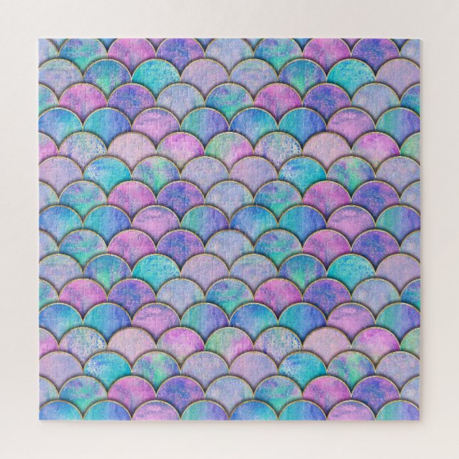 Mermaid Scale Japanese Watercolor Pattern Jigsaw Puzzle (Vertical)