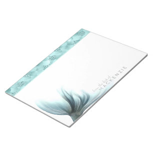 Mermaid Scale Luxe Aqua Teal Mint Green and Name Notepad