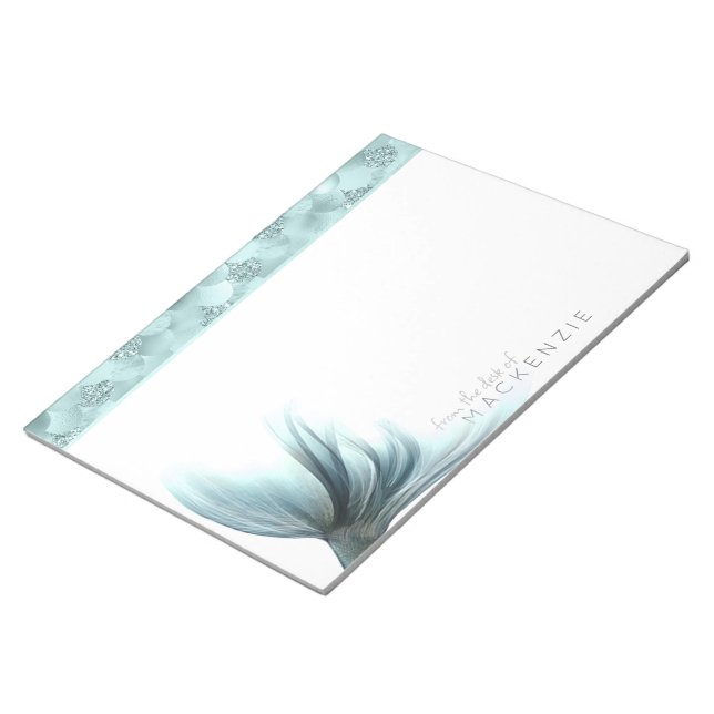 Mermaid Scale Luxe | Aqua Teal Mint Green and Name Notepad (Angled)