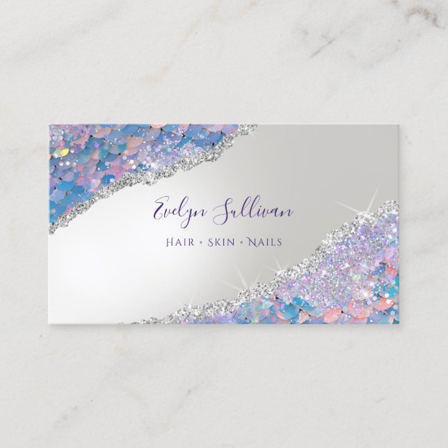 Mermaid Scale Sequin Faux Foil Business Card (Front)