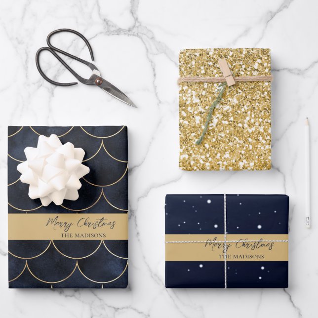 Mermaid Scales and Gold Glitter Wrapper Paper (Front)