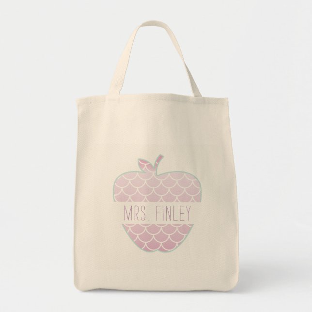 Mermaid Scales Apple Personalised Teacher Tote Bag (Front)